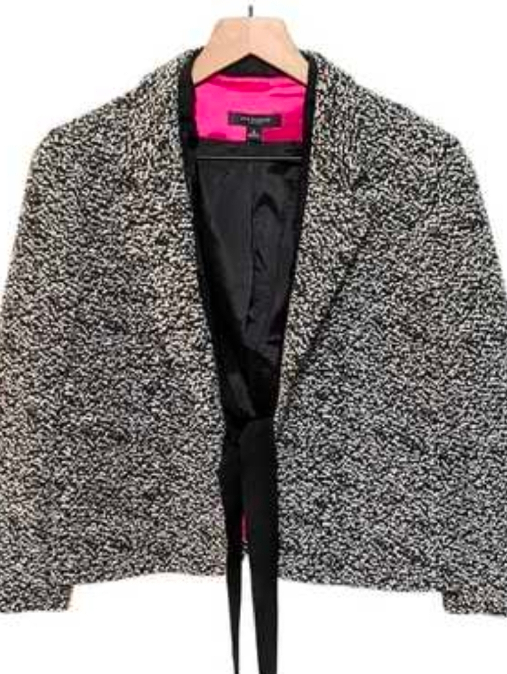 Ann Taylor Black & White Tweed Jacket with Hot Pink Lining Size 4P
